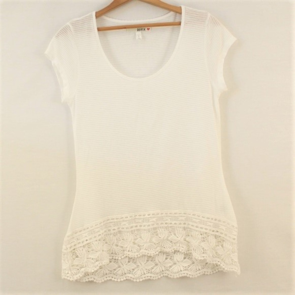 Derek Heart White Crochet Lace Trim Top
